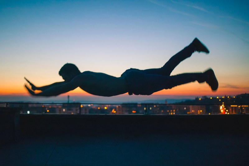 falling levitation silhouette and dusk 4k