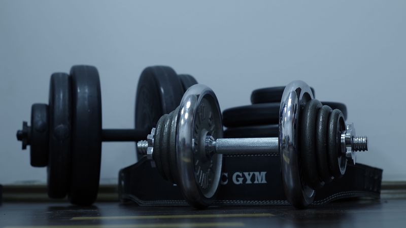 dumbbells, gym, weight, disks, 4k