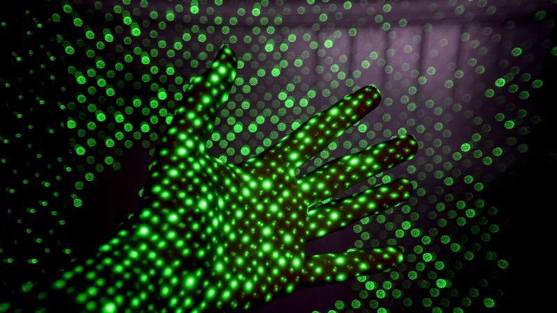 hand, light, green, circles, 4k