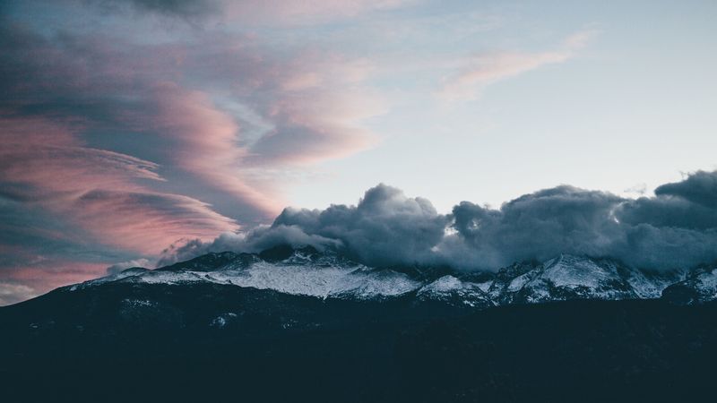 mountains, clouds, peaks, sky, 4k