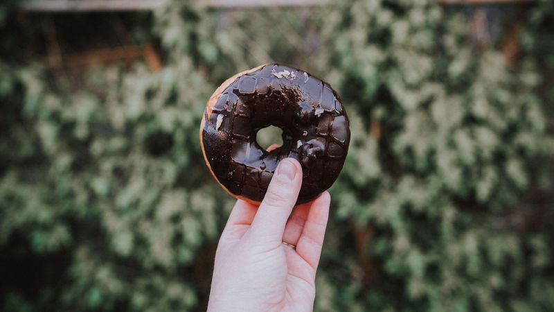 donut, hand, chocolate, 4k