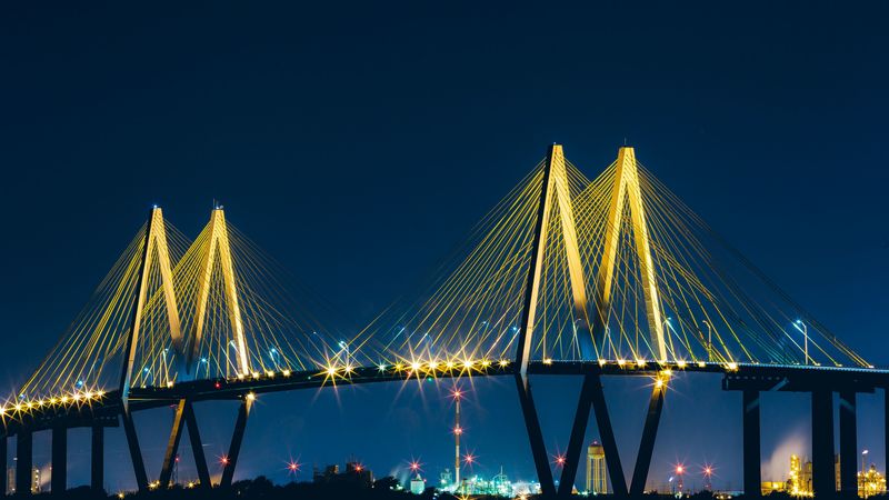 baytown, united states, bridge, night, 4k