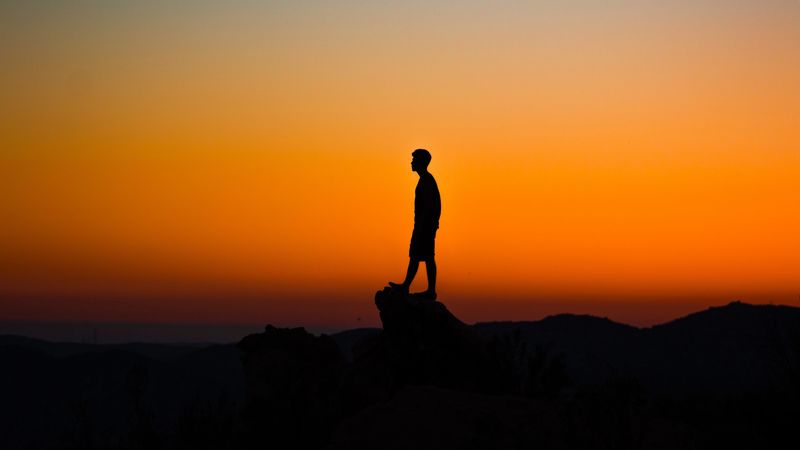 silhouette, cliff, sky, 4k