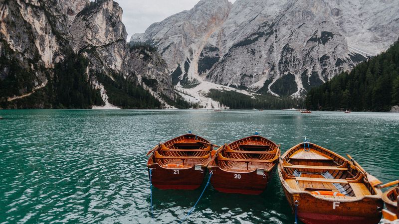 boats, mountains, lake, 4k