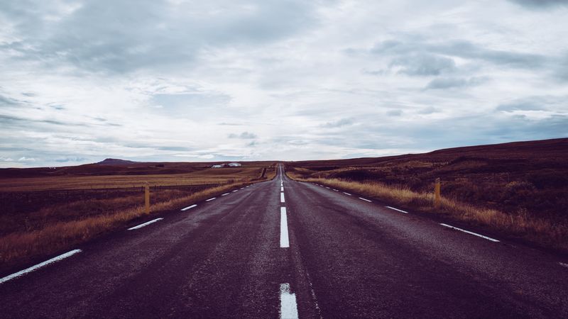 road, marking, distance, sky, horizon, 4k