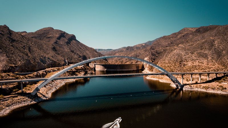 bridge, sea, sky, tops, 4k