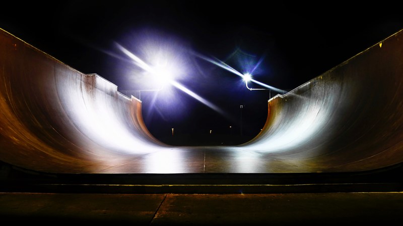 skate park night light and ramp 4k