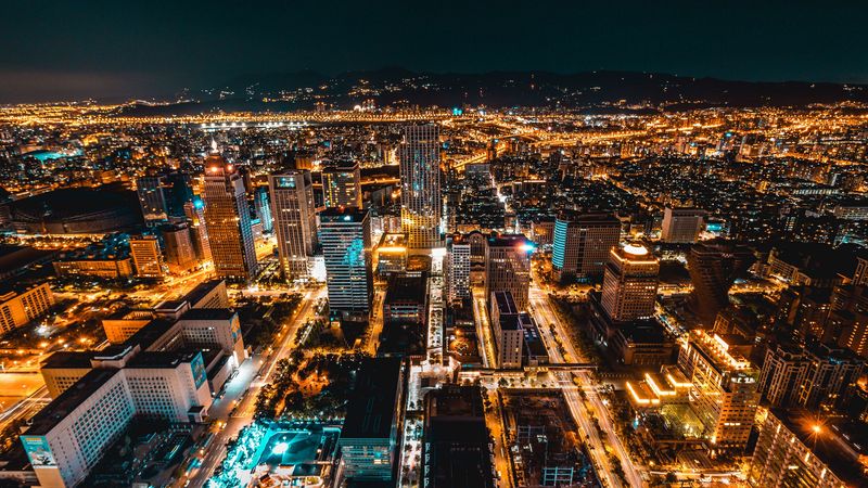 taiwan, china, skyscrapers, night city, 4k