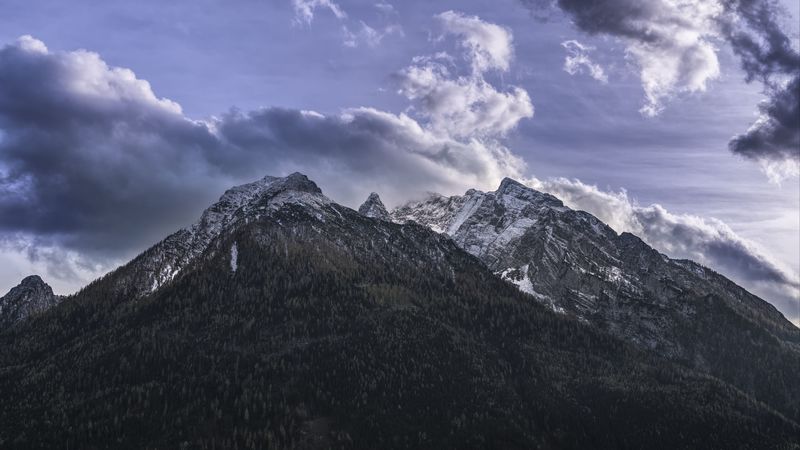 mountains, clouds, sky, top, 4k