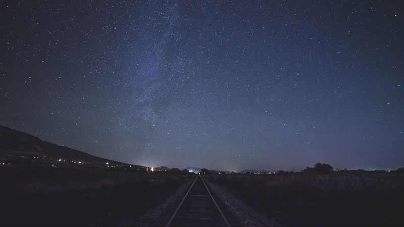 starry sky, railway, sky, 4k