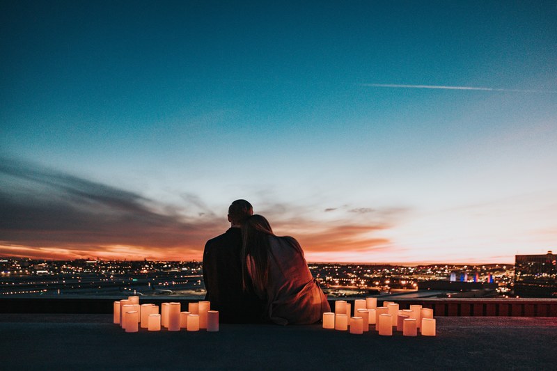 sunset couple love and candles 4k