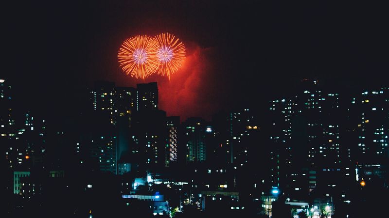 city, salute, fireworks, 4k