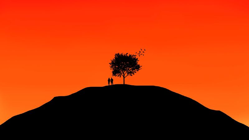 couple, tree, sky, vector, 4k
