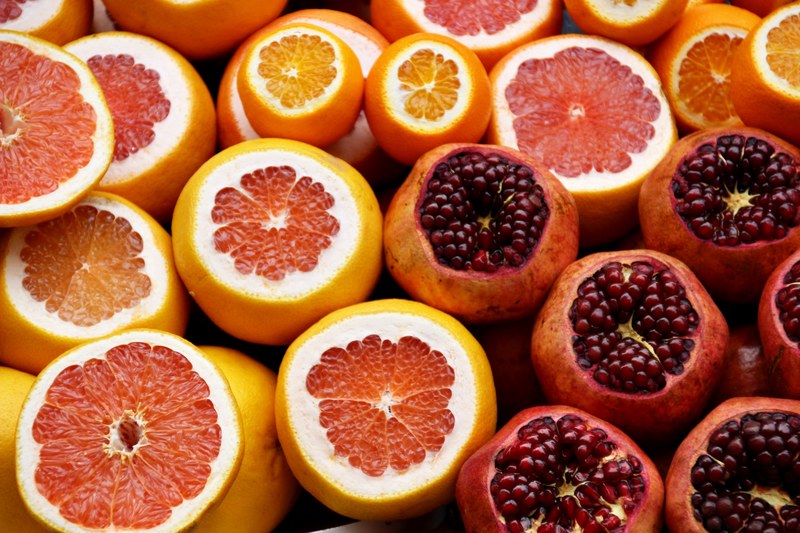 fruit orange pomegranate and grapefruit 4k