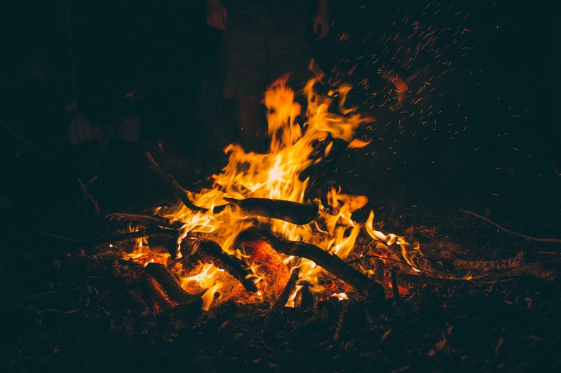 fire flame burning and wood 4k