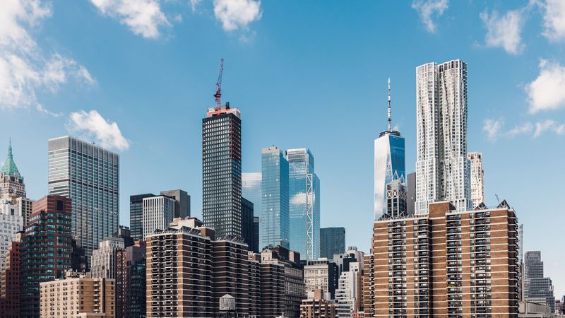 city, road, buildings, sky, 4k