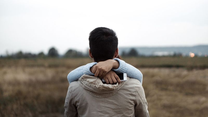 couple, hugs, hands, back, 4k