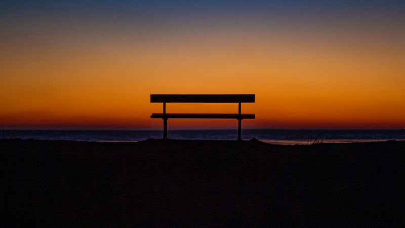 bench, sky, horizon, 4k
