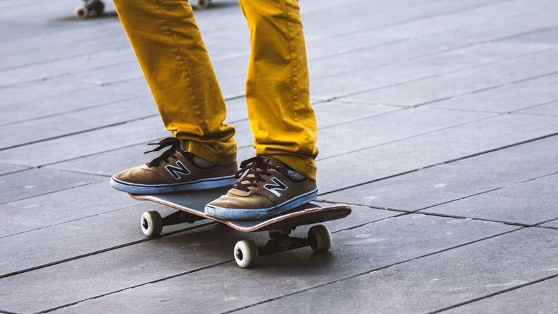 skateboard, sneakers, legs, 4k