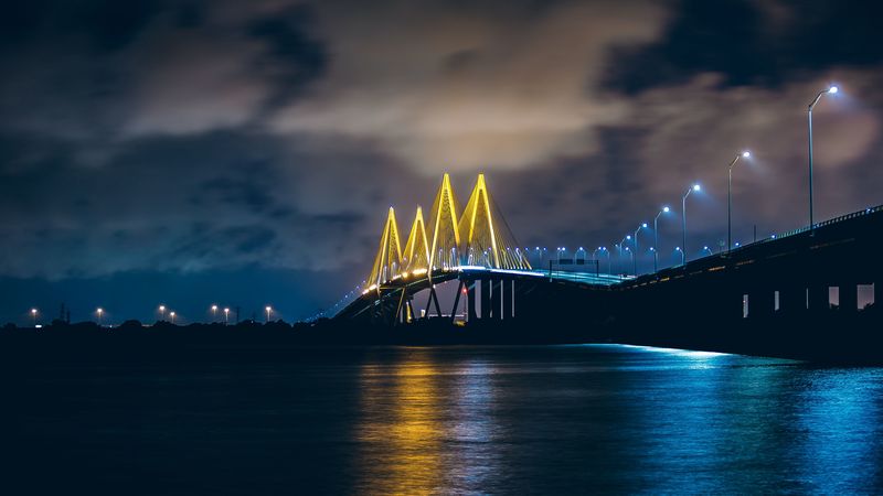 baytown, united states, bridge, night, 4k