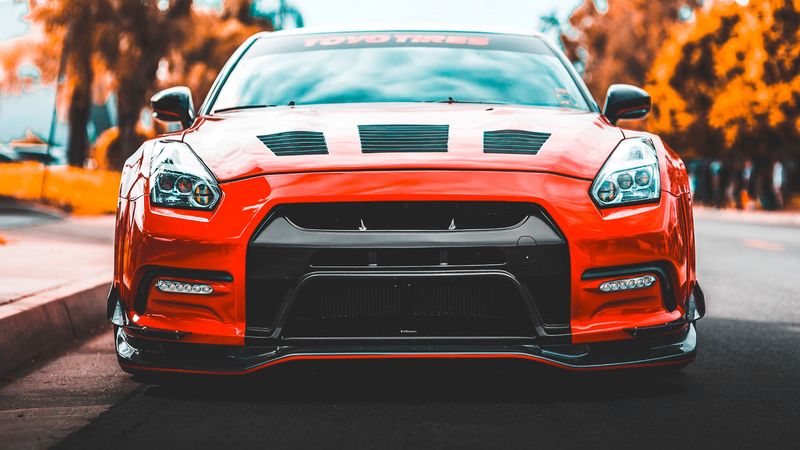 auto, front view, red, 4k