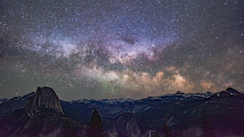 starry sky, mountains, galaxy, universe, 4k