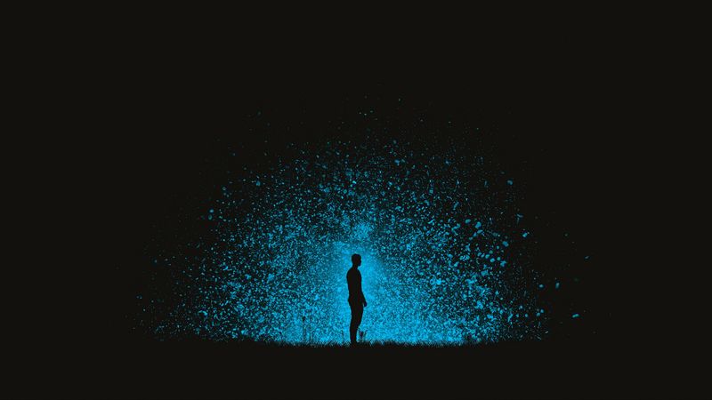 silhouette, man, night, shine, light, 4k