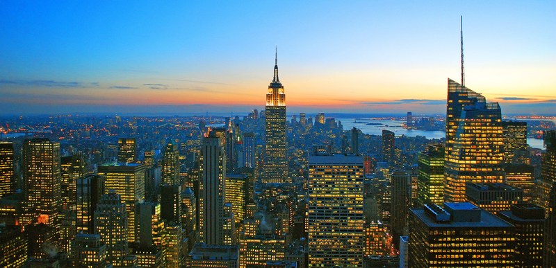 new york city skyline during sunset including the chrysler building ...