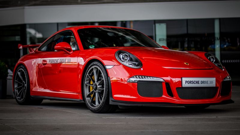 sports car, side view, red, lights, 4k