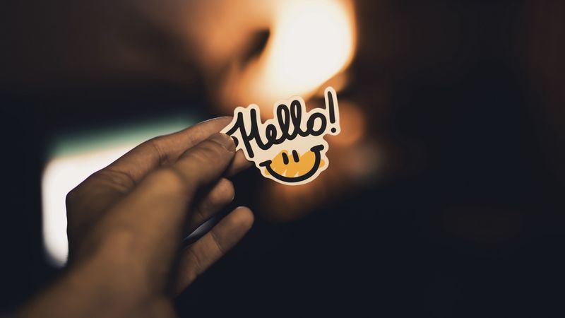 smile, inscription, hand, hello, 4k
