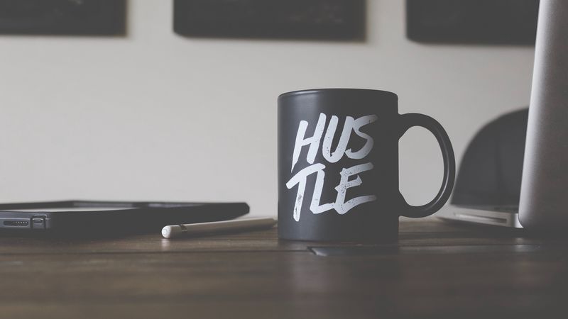 mug, hustle, inscription, work, 4k
