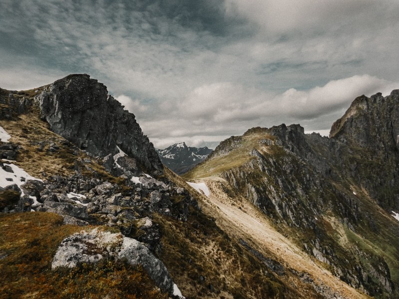 view from mountain to ballstad at lofoten norway 4k