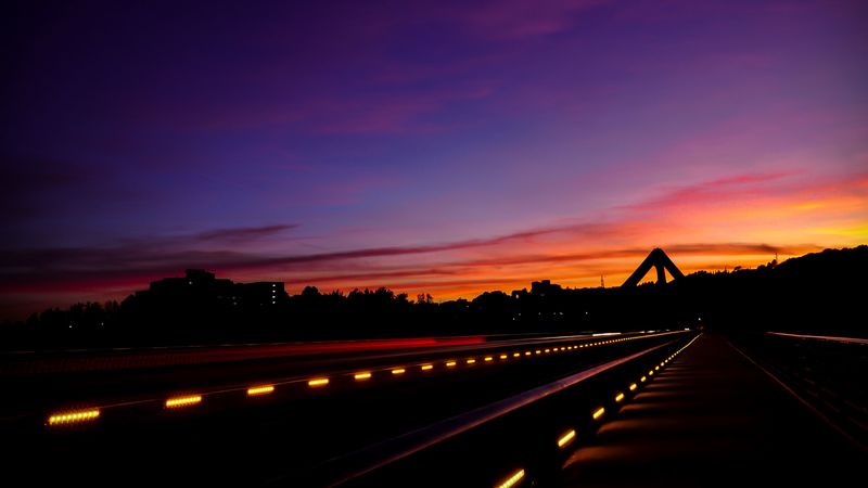 road, night, markings, sky, 4k