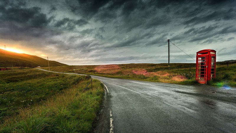 telephone box phone box road and wet 4k
