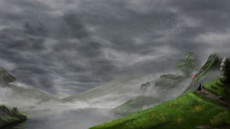 traveler, flag, rock, rain, 4k