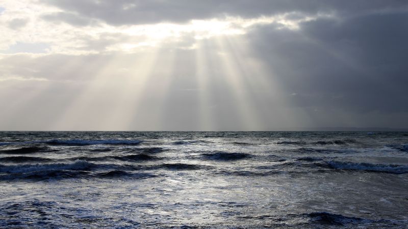 waves, glow, sky, sea, 4k