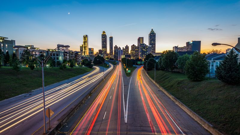 atlanta, usa, road, skyscrapers, 4k
