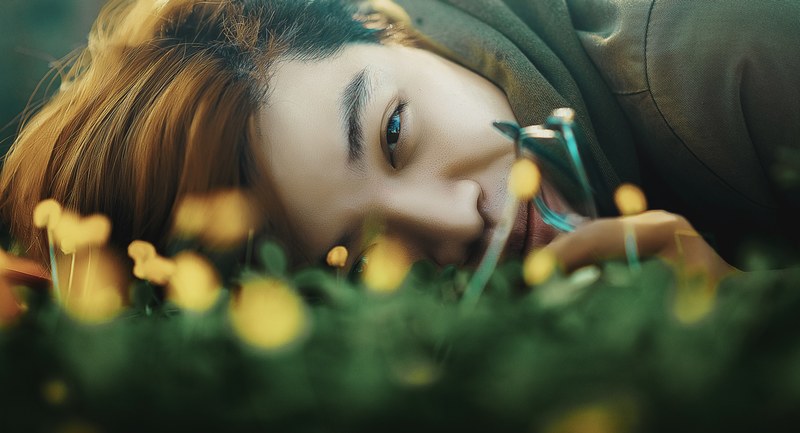 an asian man lying on the ground looking at the camera, _asian lying ground 4k