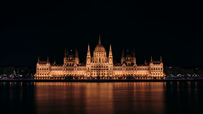 architecture, building, night, glow, 4k