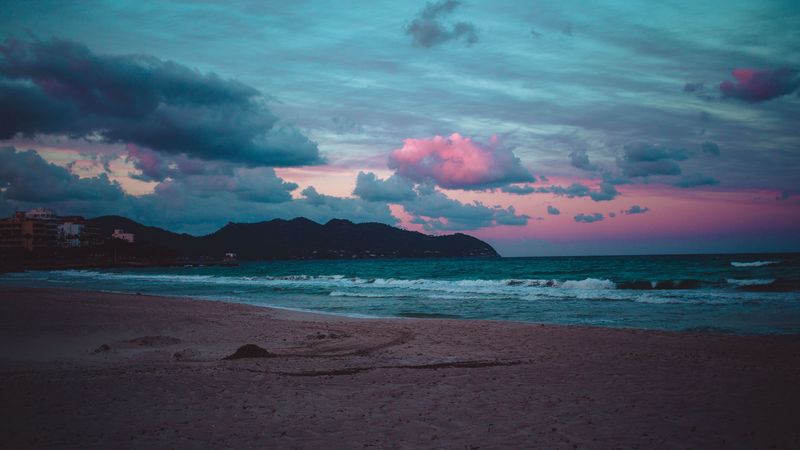 sea, shore, sunset, sand, 4k