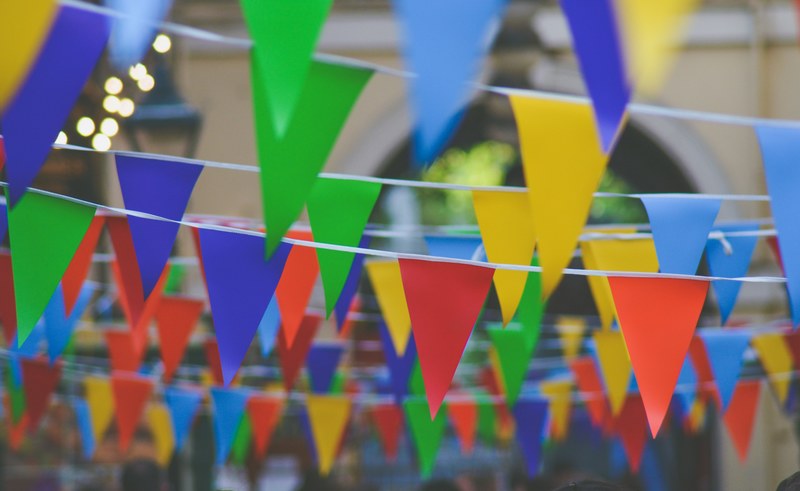 rainbow colored bunting flags, bunting flags 4k