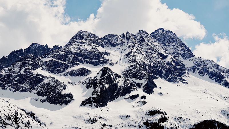 mountains, snow-covered, peaks, 4k