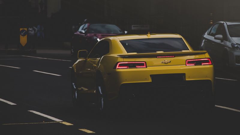 auto, side view, yellow, road, 4k