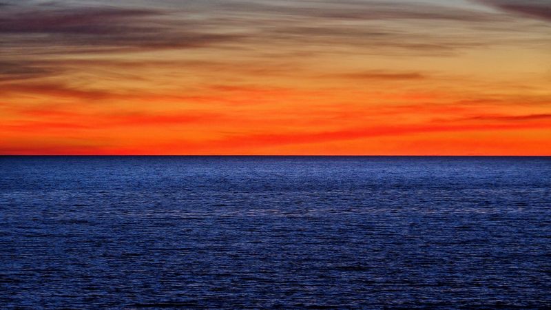 sunset, skyline, sea, sky, 4k