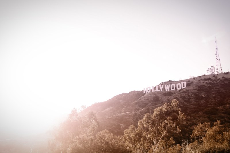 bright white sunset next to the hollywood sign, white sunset next to hollywood sign 4k