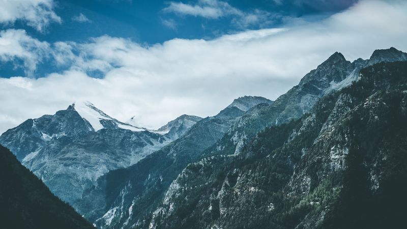mountains, peaks, snow, 4k