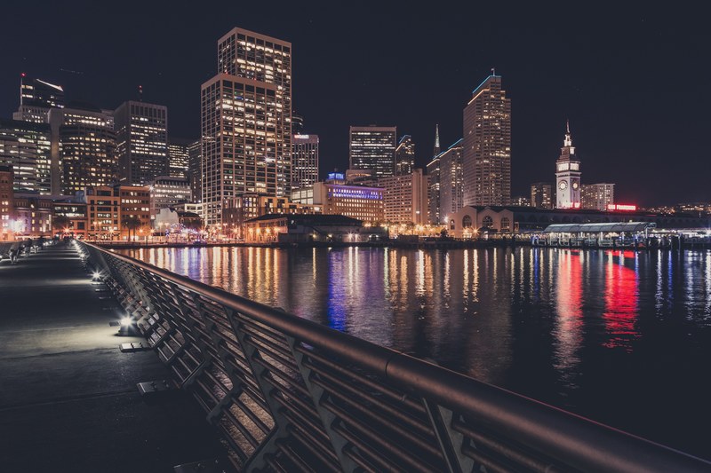 nightscape night clock tower and san francisco 4k