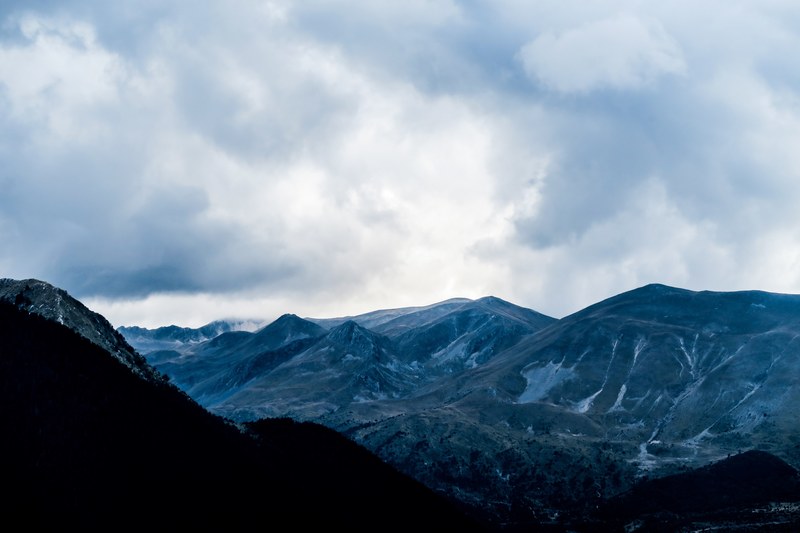 a valley between low mountains in metsovo, shallow mountain valley 4k