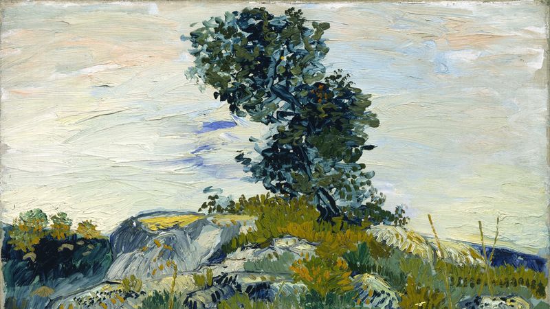 vincent van gogh, rocks with oak tree, the rocks, landscape, canvas, oil, 4k