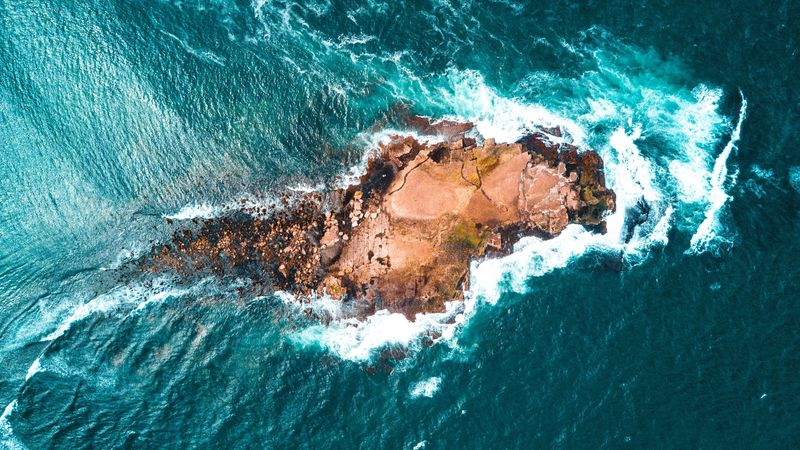ocean, stones, surf, top view, 4k